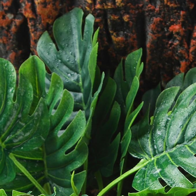 Terrarium Plants for Reptile Terrarium, Reptile Plants Tortoise Habitat Accessories, Artificial Spider Plant for Gecko, Ball Python, Tortoise Terrarium Décor - Monstera IBWell