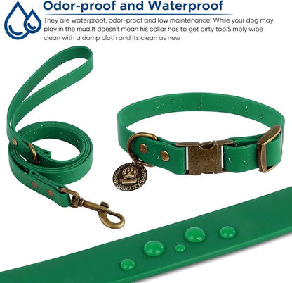 Wisedog Dog Collar and Leash Set Combo: Adjustable Durable Pet Collars with Dog Leashes for Small Medium Large Dogs,includes One Bonus of Poop Bag Holder (M, Deep Green) WisedogPetSupplies