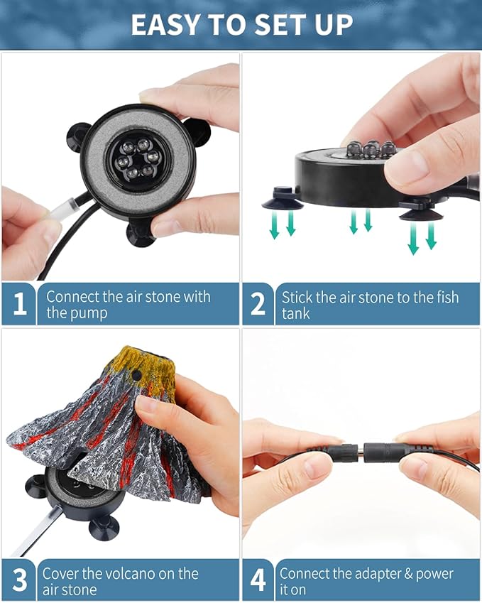 Uniclife Aquarium Volcano Ornament Kit Realistic Resin Volcanic Decoration with Air Stone Bubbler Colorful LED Light Decor for Fish Tank Landscape Addition and Oxygenation UnicLife