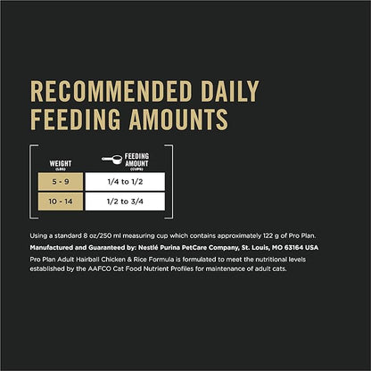 Purina Pro Plan Adult Hairball Control Cat Food Chicken and Rice Formula - 16 lb. Bag - PAWPICO