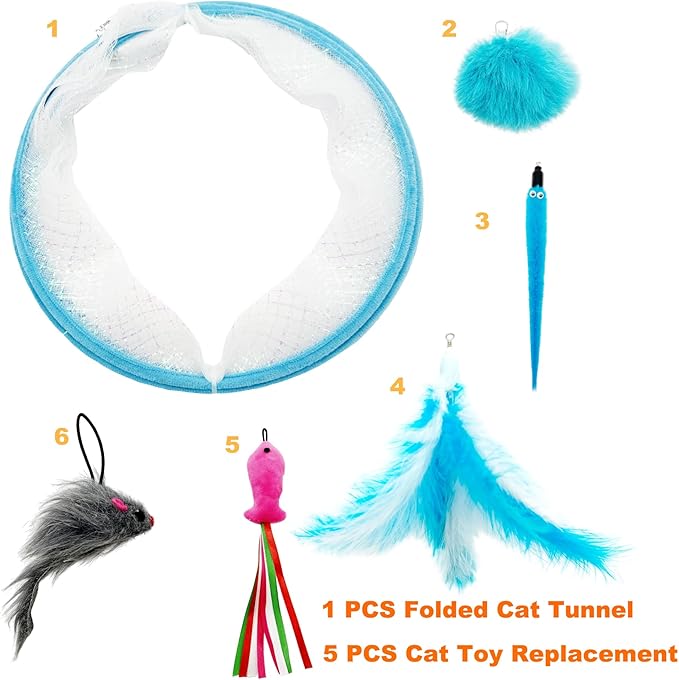 Spiral Tunnel Cat Toy, Self Play Cat Hunting Spiral Tunnel Toy Spiral Cat Toy, Folded Cat Tunnel Spring Toy for Indoor Cats (Blue) - PAWPICO