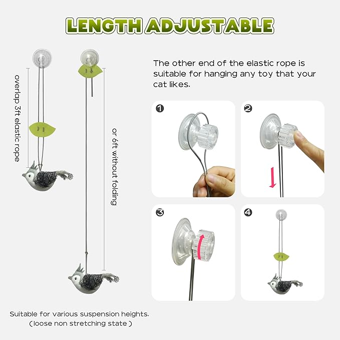 LEWISER Cat Toys Chirp Chickadee, Interactive Cat Feather Toys, Retractable Cat Teaser Toy, Hanging Toys for Indoor Cats Exercise, Kitten Kitty Fun Mental Physical Toys, Grey (1 Pack) - PAWPICO