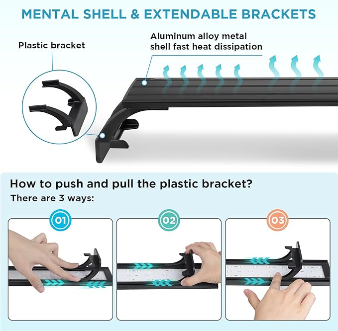 hygger 7W Full Spectrum Aquarium Light with Aluminum Alloy Shell and Plastic Extendable Brackets, White Blue Red LEDs, External Controller, for Freshwater Fish Tank (5-9.5 inch) hygger