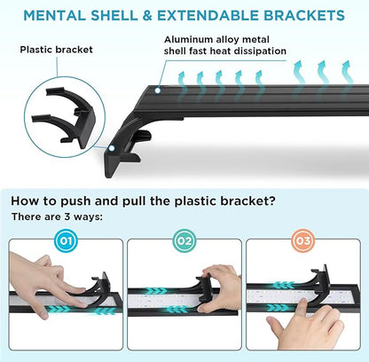 hygger 7W Full Spectrum Aquarium Light with Aluminum Alloy Shell and Plastic Extendable Brackets, White Blue Red LEDs, External Controller, for Freshwater Fish Tank (5-9.5 inch) hygger