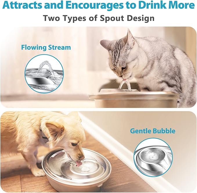 ORSDA Cat Water Fountain Stainless Steel, 2L Pet Fountain for Cats Inside, Dog Water Dispenser, Automatic Cat Drinking Fountains with 6 Replacement Filters for Cats, Small Dogs - PAWPICO