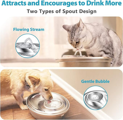 ORSDA Cat Water Fountain Stainless Steel, 2L Pet Fountain for Cats Inside, Dog Water Dispenser, Automatic Cat Drinking Fountains with 6 Replacement Filters for Cats, Small Dogs - PAWPICO