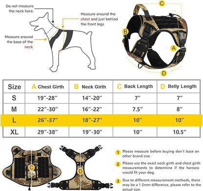 WINGOIN Tactical Dog Harness for Large Dogs, Heavy Duty No Pull Dog Harness with Handle, Adjustable Reflective Military K9 German Shepherd Big Size Dog Vest for Training, Walking, Hiking, Camo (L) WINGOIN