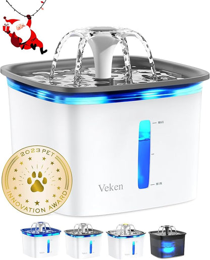 Veken 95oz/2.8L Pet Fountain, Automatic Cat Water Fountain Dog Water Dispenser with Replacement Filters for Cats, Dogs, Multiple Pets (Grey, Plastic) - PAWPICO