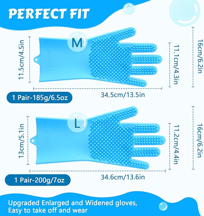 Pecute Pet Grooming Gloves - Heat Resistant Silicone Gloves with High-Density Teeth, Enhanced Five Finger Design for Bathing and Massaging Dogs and Cats, Blue - PAWPICO