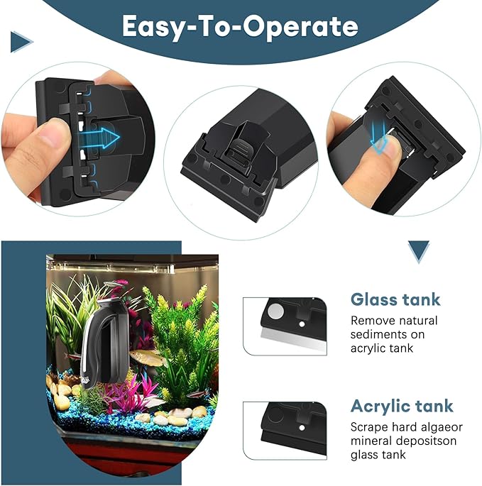 AQQA Aquarium Magnet Glass/Acrylic Cleaner,Fish Tank Cleaner Brush,Magnetic Algae Scrapers Cleaning Tools with 2 Detachable Scrapers,Floating Freshwater Saltwater (L) AQQA