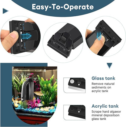 AQQA Aquarium Magnet Glass/Acrylic Cleaner,Fish Tank Cleaner Brush,Magnetic Algae Scrapers Cleaning Tools with 2 Detachable Scrapers,Floating Freshwater Saltwater (L) AQQA