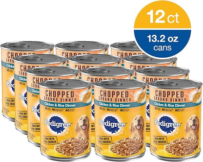 PEDIGREE Adult Canned Wet Dog Food Chopped Ground Dinner Chicken & Rice Flavor, (12) 13.2 oz. Cans - PAWPICO