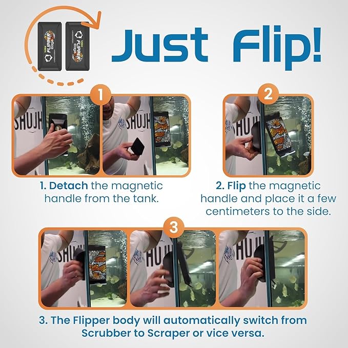 FL!PPER Flipper Edge Max Clownfish Limited Edition Floating Magnetic Aquarium Cleaner 2-in-1 Dual Blade Scrubber & Scraper Fish Tank Cleaner Tools for Efficient Cleaning & Acrylic Surface Maintenance FLPPER