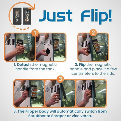 FL!PPER Flipper Edge Max Clownfish Limited Edition Floating Magnetic Aquarium Cleaner 2-in-1 Dual Blade Scrubber & Scraper Fish Tank Cleaner Tools for Efficient Cleaning & Acrylic Surface Maintenance FLPPER