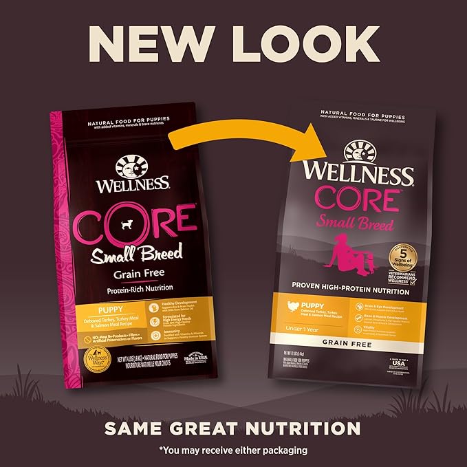 Wellness Natural Pet Food CORE Grain-Free High-Protein Small Breed Dry Dog Food, Natural Ingredients, Made in USA with Real Meat (Puppy ,Turkey, 12-Pound Bag) - PAWPICO