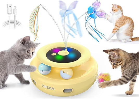 ORSDA Cat Toy, 3-in-1 Automatic Cat Toys for Indoor Cats, Electronic Whack a Mole, Fluttering Butterfly,Track Balls Kitten Toy, Rechargeable Power Interactive Feather Toys for All Breeds - PAWPICO
