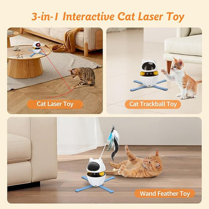 Nobleza 3-in-1 Cat Laser Toy with Feather Trackball, Rechargeable Pet Interactive Pointer Red Light Game, 3 Modes Random Trajectory Motion Activated Boredom Buster for Cat Self Play Home Indoor - PAWPICO