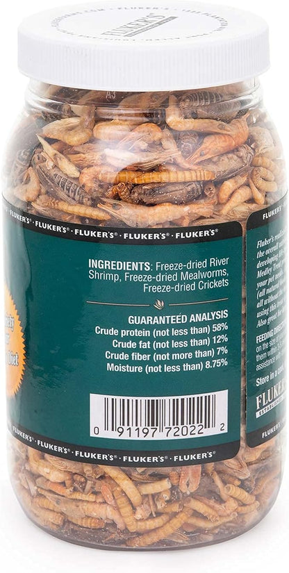 Fluker's Aquatic Turtle Food, Vitamin, Enriched Medley Treats of Freeze, Dried River Shrimp, Mealworms, and Crickets, 2.9 oz Flukers