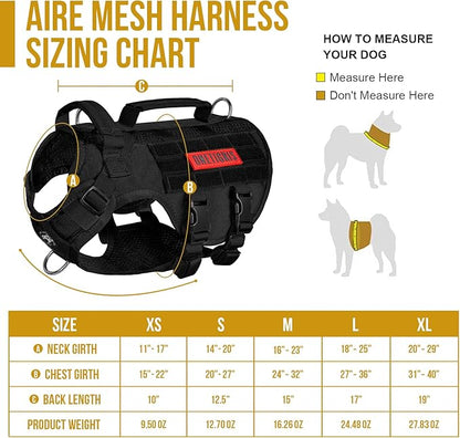 OneTigris Tactical Dog Harness for Small Dog, No Pull Small Dog Vest Harness with Handles Breathable Military Dog Molle Vests, Harness for Walking Hiking Training (Black, XS) OneTigris