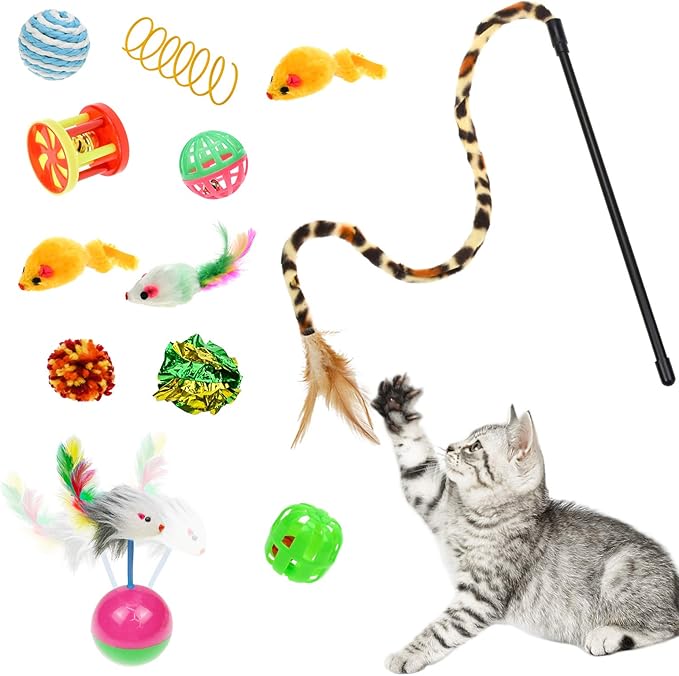Malier Interactive Cat Tunnel Toys Set With Feather Toy, Crinkle Balls, and 3-Way Tube - Great for Kittens and Cats - PAWPICO