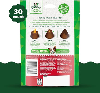 Greenies Pill Pockets for Dogs Capsule Size Natural Soft Dog Treats, Hickory Smoke Flavor, 7.9 oz. Pack (30 Treats) - PAWPICO