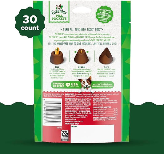 Greenies Pill Pockets for Dogs Capsule Size Natural Soft Dog Treats, Hickory Smoke Flavor, 7.9 oz. Pack (30 Treats) - PAWPICO