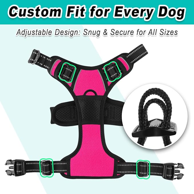 BARKBAY Dog Harness No Pull 3 Buckles for Large Dogs - Adjustable, Reflective, Comfortable, No Choke, Heavy-Duty - Perfect for Outdoor Training, Walking, and Hiking - Strong & Durable - L & Pink BARKBAY