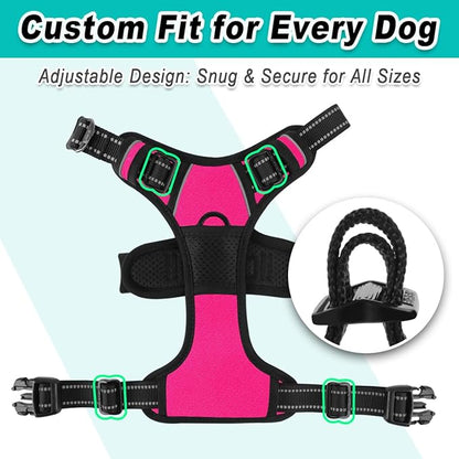 BARKBAY Dog Harness No Pull 3 Buckles for Large Dogs - Adjustable, Reflective, Comfortable, No Choke, Heavy-Duty - Perfect for Outdoor Training, Walking, and Hiking - Strong & Durable - XL & Pink BARKBAY