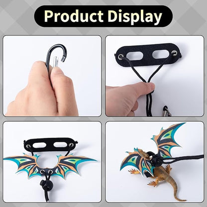 2 Pack Bearded Dragon Lizard Harness Leash Set, Adjustable Reptile Lizard Leashes with Adorable Dinosaur Wing for Geckos, Chameleon, Lizard COMSUN