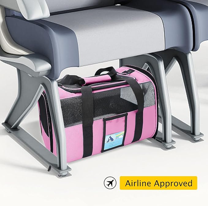 Refrze Pet Carrier Airline Approved, Cat Carriers for Medium Cats Small Cats, Soft Dog Carriers for Small Dogs Medium Dogs, TSA Approved Pet Carrier for Cats Dogs of 15 Lbs, Puppy Carrier,Pink - PAWPICO