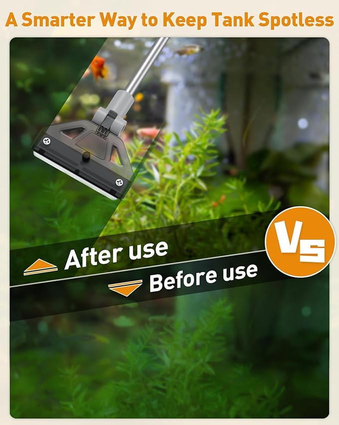 Pawfly Aquarium Algae Scraper Cleaner Fish Tank Brush with 5 Stainless Steel Blades, 26 Inch Aquarium Glass Scraper Aquarium Cleaning Tool Pawfly