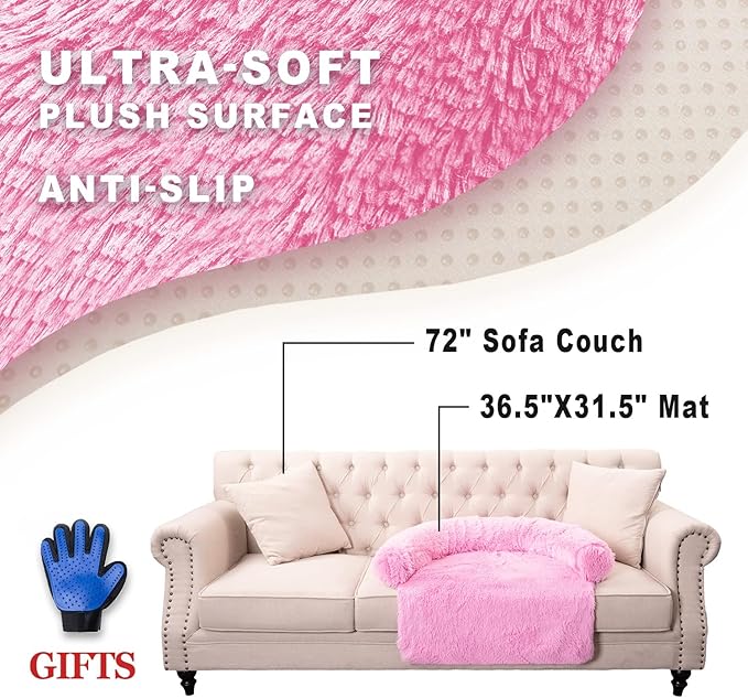 Tinaco Luxurious Calming Dogs/Cats Bed Mats, Washable Removable Couch Cover, Plush Long Fur Mat for Pets, Waterproof Lining, Perfect for Small, Medium and Large Dogs and Cats (Pink, M) - PAWPICO