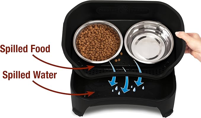 Neater Feeder - Express Model w/ Slow Feed Bowl - Mess-Proof Dog Bowls (M/L, Black) Made in USA – Elevated, No Spill, Non-Tip, Non-Slip, Raised Stainless Steel Food/Water Pet Bowls Aid Digestion - PAWPICO