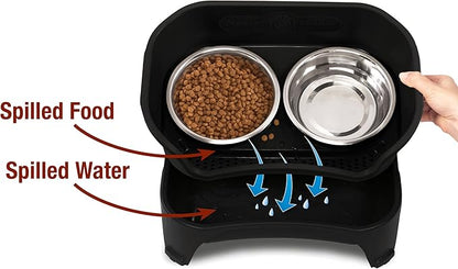 Neater Feeder - Express Model w/ Slow Feed Bowl - Mess-Proof Dog Bowls (M/L, Black) Made in USA – Elevated, No Spill, Non-Tip, Non-Slip, Raised Stainless Steel Food/Water Pet Bowls Aid Digestion - PAWPICO