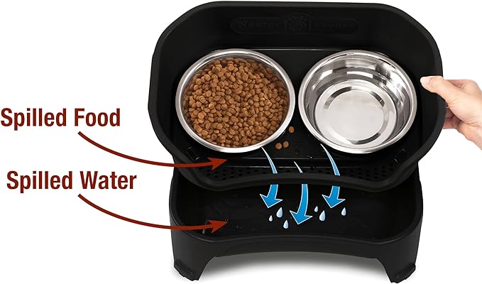Neater Feeder - Express Model - Mess-Proof Cat Bowls (Cat, Black) – Made in USA – Elevated, No Spill, Non-Tip, Non-Slip, Raised Stainless Steel Food & Water Pet Bowls - PAWPICO