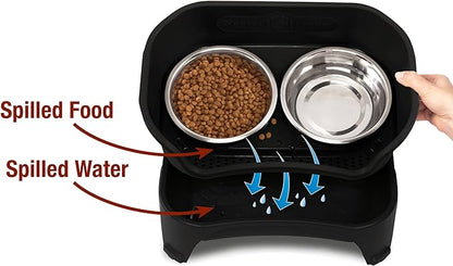 Neater Feeder - Express Model - Mess-Proof Cat Bowls (Cat, Black) – Made in USA – Elevated, No Spill, Non-Tip, Non-Slip, Raised Stainless Steel Food & Water Pet Bowls - PAWPICO