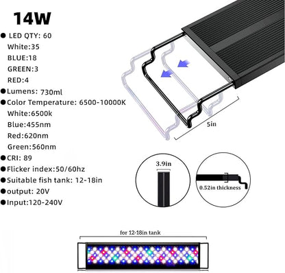 led Aquarium Light,Sunrise/Daylight/Moonlight, DIY Mode, Adjustable Timer/Color Temperature/Brightness, Full Spectrum, Aluminum Alloy Fish Tank Light for 12-54 inch VISTALUM