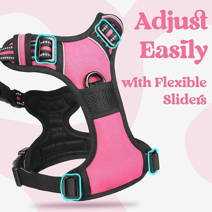 rabbitgoo Dog Harness for Large, No Pull Pet Harness with 3 Buckles, Adjustable Soft Padded Pooch Vest with Instant Control Handle, Easy Walking Reflective Pet Vest for Large Dogs, Rose Pink, L - PAWPICO