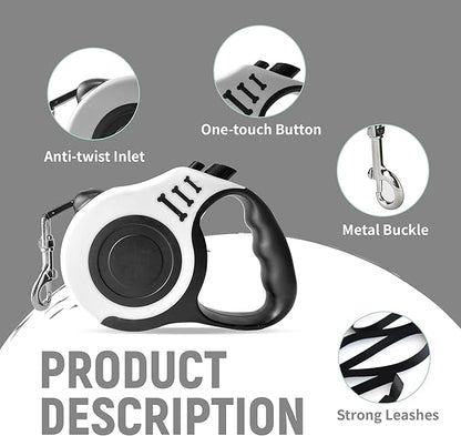 Retractable Dog Leash Automatic Telescopic Tractor Dog Tape, Pet Tape 10/16 FT Durable and Convenient, with Non-Slip Handle, Suitable for Small and Medium-Sized Dogs White LIEVUIKEN