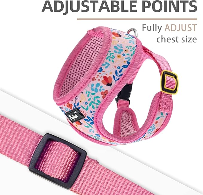 PUPTECK Soft Mesh Dog Harness and Leash Set Pet Puppy Cat Comfort Padded Vest No Pull Harnesses, Pink Floral, S PUPTECK