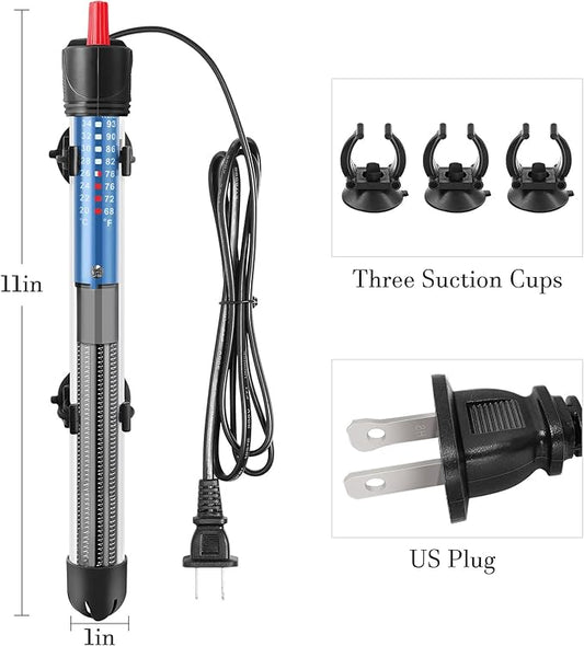 Hitop 25W/50W/100W/300W Adjustable Aquarium Heater, Submersible Glass Water Heater for 5 – 70 Gallon Fish Tank (300W) FEDOUR