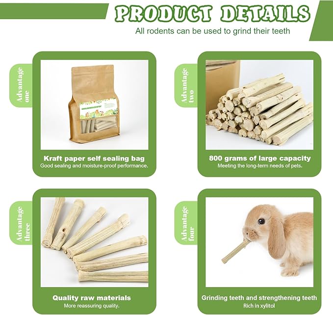 800g/1.76lb Sweet Bamboo Sticks for Rabbits Bunny Chew Toys Molar Treats Snack for Small Animals Hamsters Chinchillas Guinea Pigs Heylcm