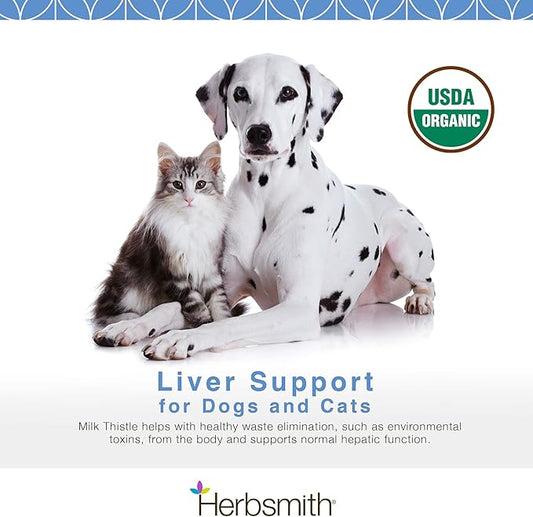 Herbsmith Organic Milk Thistle for Dogs and Cats – Liver Supplement for Dogs & Cats – Made in USA – 150g Powder Herbsmith