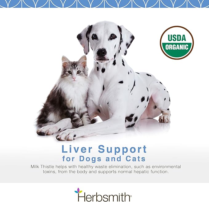 Herbsmith Organic Milk Thistle for Dogs and Cats – Liver Supplement for Dogs & Cats – Made in USA – 500g Powder Herbsmith