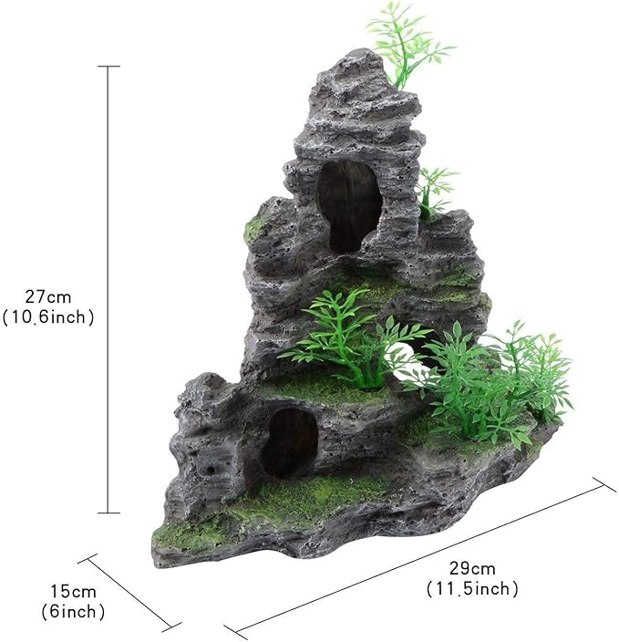 Saim Aquarium Mountain View Stone Ornament, Artificial Mountain Hill View Stone Rock Cave Aquarium Decorations Fish Tank Decor for Betta Cichlids Hideaway Cave, Hermit Crab Hideout - Large Saim