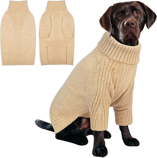 IECOii XXXL Dog Sweater,Christmas Dog Sweaters for Extra Large Dogs Girl Boy,Turtleneck Knitted Knitwear for Pet Dogs Wearing On Holiday Thanksgiving,Pullover Easy On Dog Sweatshirt (Apricot,XXXL) - PAWPICO