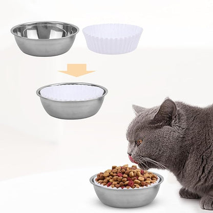 Disposable Pet Food Bowls Pad Paper, Thickening Disposable Pet Bowls, Disposable Pet Food Bowls Small Lining, Suitable for Dry and Wet Food, Kittens, Puppies (600,Not Included Stainless Steel Bowls) - PAWPICO
