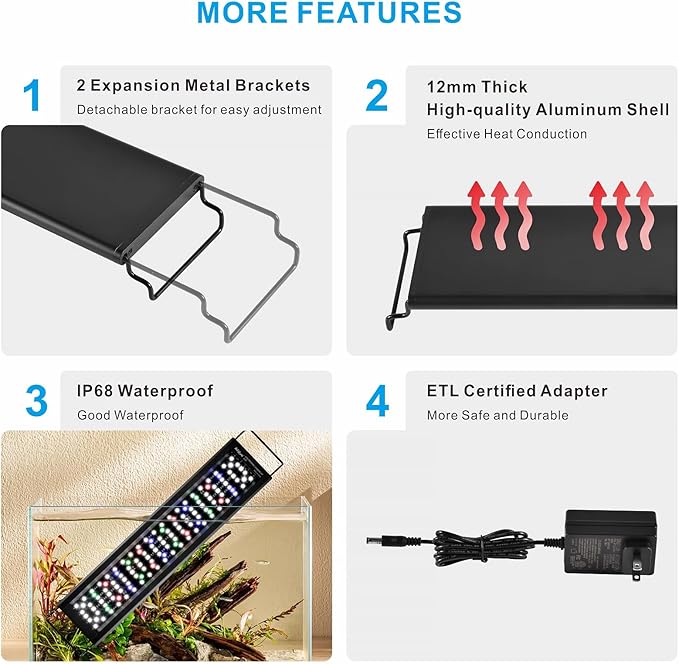 Advanced 7-Row LED Aquarium Light, Easy Setup Controller, Auto On Off Full Spectrum Fish Tank Light, 24/7 Lighting Cycle, 8 Colors, 10 Level Dimming, 40W for 30"-36" Freshwater Planted Tank Alidou