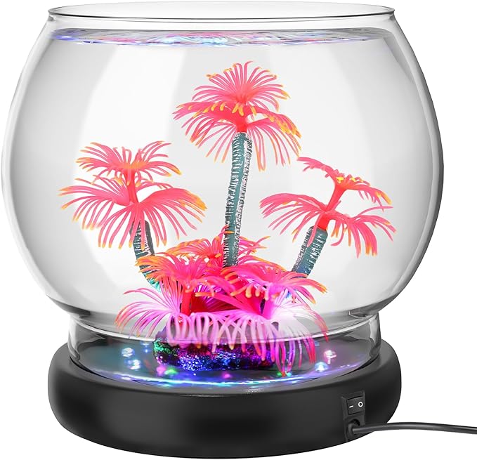 hygger 0.5 Gallon/1 Gallon Glass Fish Bowl with LED Light and Decor, Small Round Betta Fish Tank Goldfish Bowl, Round Clear Unbreakable Aquarium/Vase/Hydroponic Plant Terrarium, Nice Centerpieces hygger
