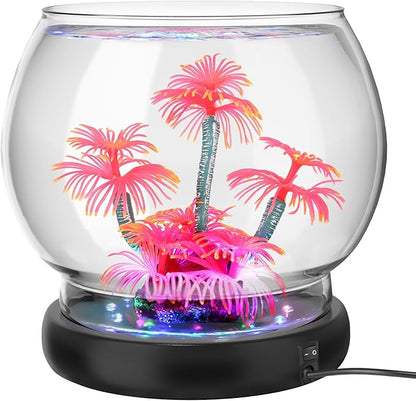 hygger 0.5 Gallon/1 Gallon Glass Fish Bowl with LED Light and Decor, Small Round Betta Fish Tank Goldfish Bowl, Round Clear Unbreakable Aquarium/Vase/Hydroponic Plant Terrarium, Nice Centerpieces hygger